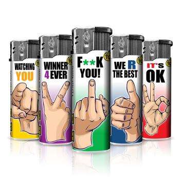 Finger Motivfeuerzeug 50er-Display in Weiß/Rot, Blau/Weiß – Sicheres Zubehör bei Emma Trade GmbH für Tankstellen und Kioske - Einzeln