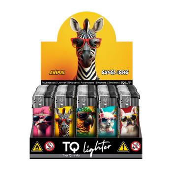 Animal Sunglasses Motivfeuerzeug 50er-Display in Orange, Blau, Gelb – Sicheres Zubehör bei Emma Trade GmbH für Tankstellen und Kioske - Display