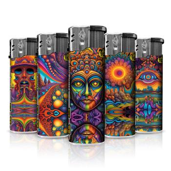 Psychedelic Motivfeuerzeug 50er-Display in Pink, Türkis, Lila – Sicheres Zubehör bei Emma Trade GmbH für Tankstellen und Kioske - Einzeln