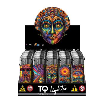 Psychedelic Motivfeuerzeug 50er-Display in Pink, Türkis, Lila – Sicheres Zubehör bei Emma Trade GmbH für Tankstellen und Kioske - Display
