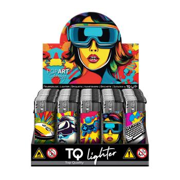 Pop Art Gaming Motivfeuerzeug 50er-Display in Rot, Blau, Gelb – Sicheres Zubehör bei Emma Trade GmbH für Tankstellen und Kioske - Display
