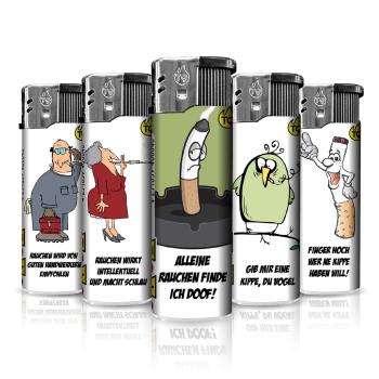 Pro Comic Raucher Motivfeuerzeug 50er-Display in Gelb, Rot, Blau – Sicheres Zubehör bei Emma Trade GmbH für Tankstellen und Kioske - Einzeln