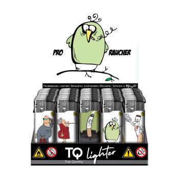 Pro Comic Raucher Motivfeuerzeug 50er-Display in Gelb, Rot, Blau – Sicheres Zubehör bei Emma Trade GmbH für Tankstellen und Kioske - Display