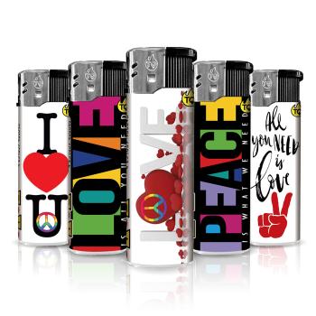 Motivfeuerzeug 50er-Display mit All You Need is Love in Rot-Weiß – Sicheres Zubehör bei Emma Trade GmbH für Tankstellen und Kioske -  Einzeln