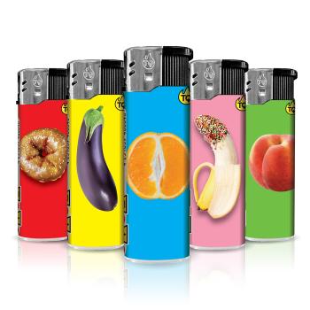 Motivfeuerzeug 50er-Display mit Food Porn Motiv – Sicheres Zubehör bei Emma Trade GmbH für Tankstellen und Kioske - Einzeln