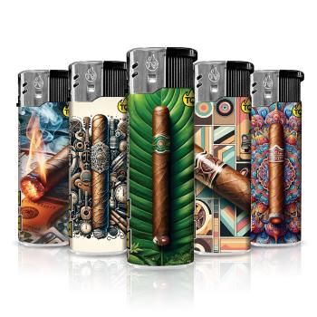 TQ Motivfeuerzeug 50er-Display mit Cigars Motiv – Sicheres Zubehör bei Emma Trade GmbH für Tankstellen und Kioske - Einzeln