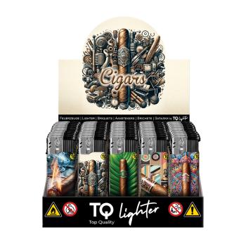 TQ Motivfeuerzeug 50er-Display mit Cigars Motiv – Sicheres Zubehör bei Emma Trade GmbH für Tankstellen und Kioske - Display
