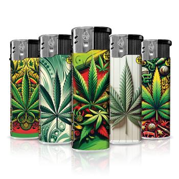 TQ Motivfeuerzeug 50er-Display mit Free Cannabis Motiv – Sicheres Zubehör bei Emma Trade GmbH für Tankstellen und Kioske - Einzeln