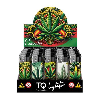 TQ Motivfeuerzeug 50er-Display mit Free Cannabis Motiv – Sicheres Zubehör bei Emma Trade GmbH für Tankstellen und Kioske - Display