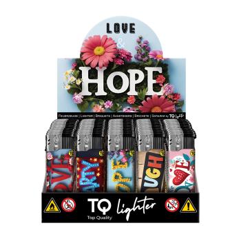 TQ Motivfeuerzeug 50er-Display mit Love & Hope Motiv – Sicheres Zubehör bei Emma Trade GmbH für Tankstellen und Kioske - Display