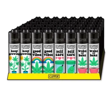 Clipper Classic Large Cute Weed Feuerzeug mit Cannabis-Motiven – Nachfüllbarer Trendartikel von Emma Trade GmbH für Tankstellen und Kioske