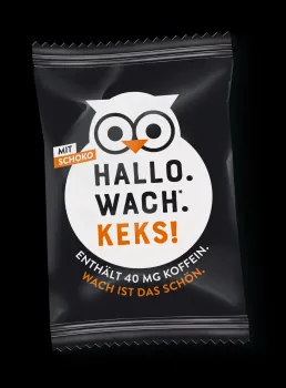 Hallo.Wach.Keks! – Koffeinhaltiger Energiekeks bei Emma Trade GmbH für Tankstellen und Kioske - Einzeln Verpackt