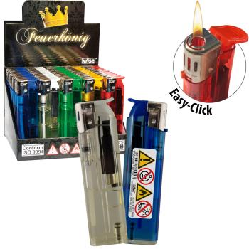 Feuerkönig Elektronikfeuerzeug 50er-Display in fünf Farben – Sicheres Zubehör bei Emma Trade GmbH für Tankstellen und Kioske - Easy-Click