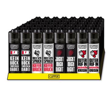 CLIPPER Classic Large Sprüche #2 – Kein Bock, Kieferbruch, Juckt mich nicht, Guter Ruf – Großhandel Emma Trade GmbH - Verpackungseinheit