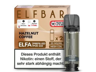 Elfbar ELFA Pods Hazelnut Coffee – vorbefüllte 2×2-ml-Pods für ELFA & ELFA Pro – Großhandel Emma Trade GmbH
