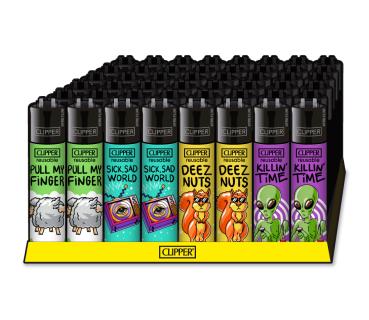 CLIPPER Classic Large Mix Slogan #4 – Pull My Finger, Sick Sad World, Deez Nuts, Killin’ Time – Großhandel Emma Trade GmbH - Verpackungseinheit