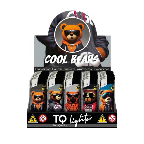 Cool Bears Motivfeuerzeug 50er-Display in Braun, Blau, Rot – Sicheres Zubehör bei Emma Trade GmbH für Tankstellen und Kioske - Display