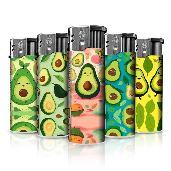 Avocados Motivfeuerzeug 50er-Display in Grün, Gelb, Weiß – Sicheres Zubehör bei Emma Trade GmbH für Tankstellen und Kioske - Einzeln