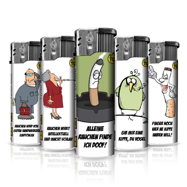 Pro Comic Raucher Motivfeuerzeug 50er-Display in Gelb, Rot, Blau – Sicheres Zubehör bei Emma Trade GmbH für Tankstellen und Kioske - Einzeln