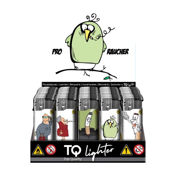 Pro Comic Raucher Motivfeuerzeug 50er-Display in Gelb, Rot, Blau – Sicheres Zubehör bei Emma Trade GmbH für Tankstellen und Kioske - Display