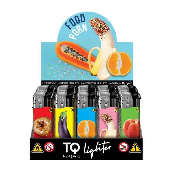 Motivfeuerzeug 50er-Display mit Food Porn Motiv – Sicheres Zubehör bei Emma Trade GmbH für Tankstellen und Kioske - Display