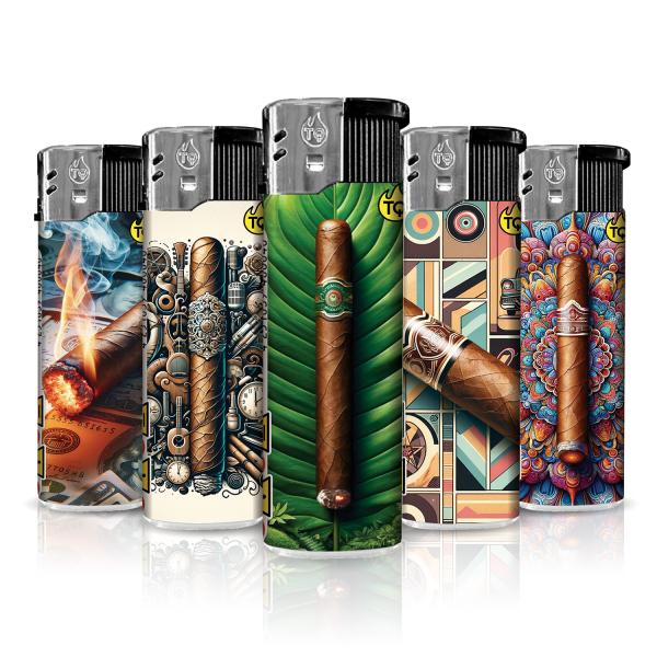 TQ Motivfeuerzeug 50er-Display mit Cigars Motiv – Sicheres Zubehör bei Emma Trade GmbH für Tankstellen und Kioske - Einzeln