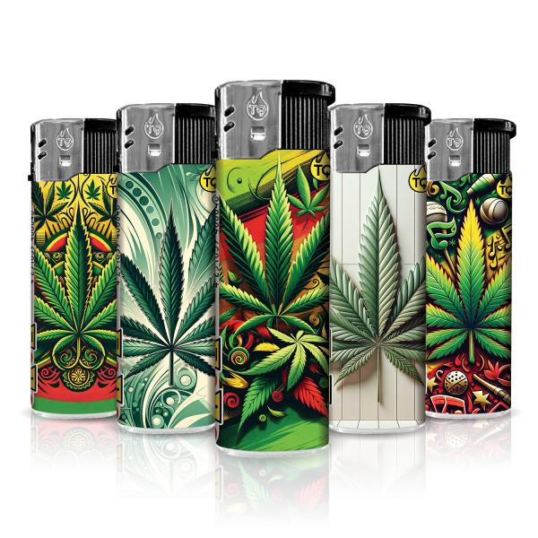 TQ Motivfeuerzeug 50er-Display mit Free Cannabis Motiv – Sicheres Zubehör bei Emma Trade GmbH für Tankstellen und Kioske - Einzeln