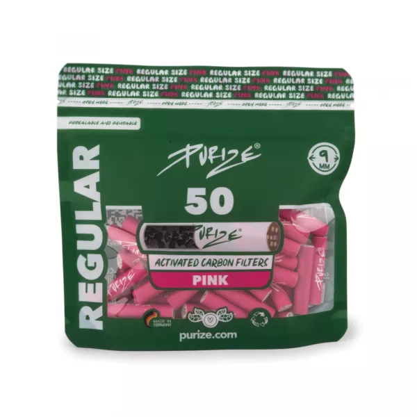 Purize Regular 9mm Pink Beutel mit 50 pinken Aktivkohlefiltern – Stilvolles Zubehör bei Emma Trade GmbH für Tankstellen und Kioske