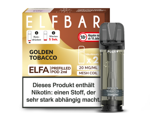 Elfbar Elfa Pods Golden Tobacco 2er-Pack – Klassischer Dampfgenuss bei Emma Trade GmbH für Tankstellen und Kioske