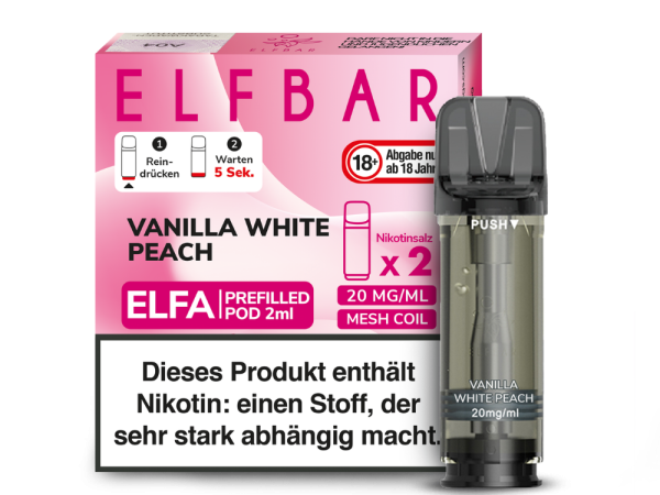 Elfbar ELFA Pods Vanilla White Peach 20mg 2er Pack mit Vanille-Pfirsich Geschmack