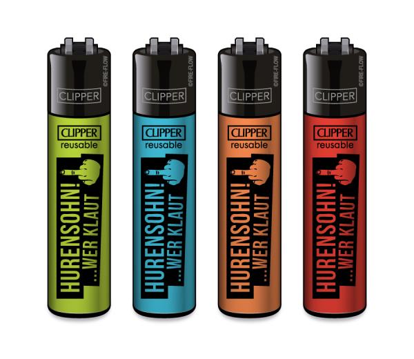 CLIPPER Classic Large „Hurensohn! Wer klaut“ – vier Farben – Großhandel Emma Trade GmbH - Motive