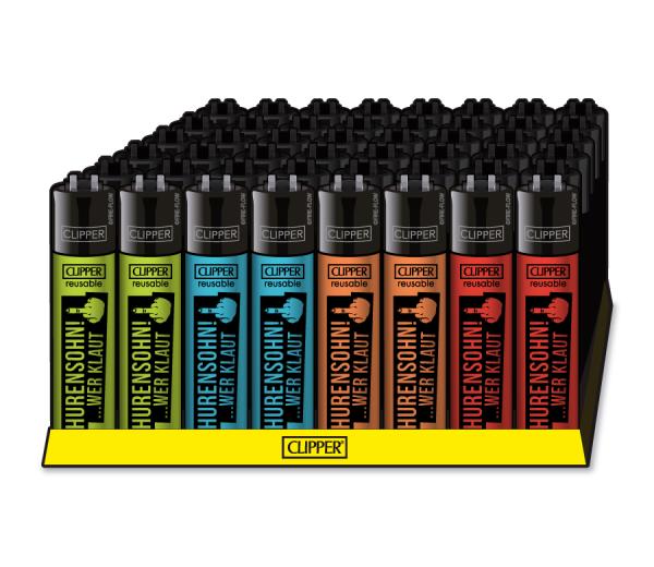 CLIPPER Classic Large „Hurensohn! Wer klaut“ – vier Farben – Großhandel Emma Trade GmbH - Verpackungseinheit