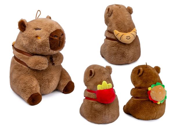 Capybara Plüschtier 25 cm mit Snackrucksack – Croissant, Pommes oder Burger – Emma Trade Großhandel