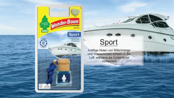 Wunderbaum Duftflakon Sport – Energiegeladener Autoduft bei Emma Trade GmbH für Tankstellen und Kioske - Produktbeschreibung