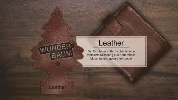 Wunderbaum Echtleder Duftbaum in Braun – Luxuriöser Autoduft bei Emma Trade GmbH für Tankstellen und Kioske - Produktbeschreibung
