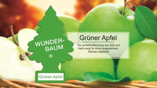 Wunderbaum Grüner Apfel Duftbaum in Grün – Frischer Autoduft bei Emma Trade GmbH für Tankstellen und Kioske - Produktbeschreibung