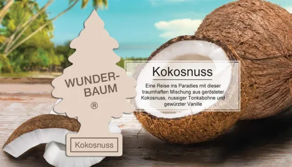 Wunderbaum Kokosnuss Duftbaum in Beige – Frischer Autoduft bei Emma Trade GmbH für Tankstellen und Kioske - Produktbeschreibung